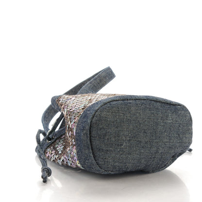 Chanel Sequin Denim Small Drawstring Bucket Bag Blue 4 of 7