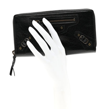 Balenciaga Agneau Classic Hardware Continental Zip Around Wallet Black 2 of 9