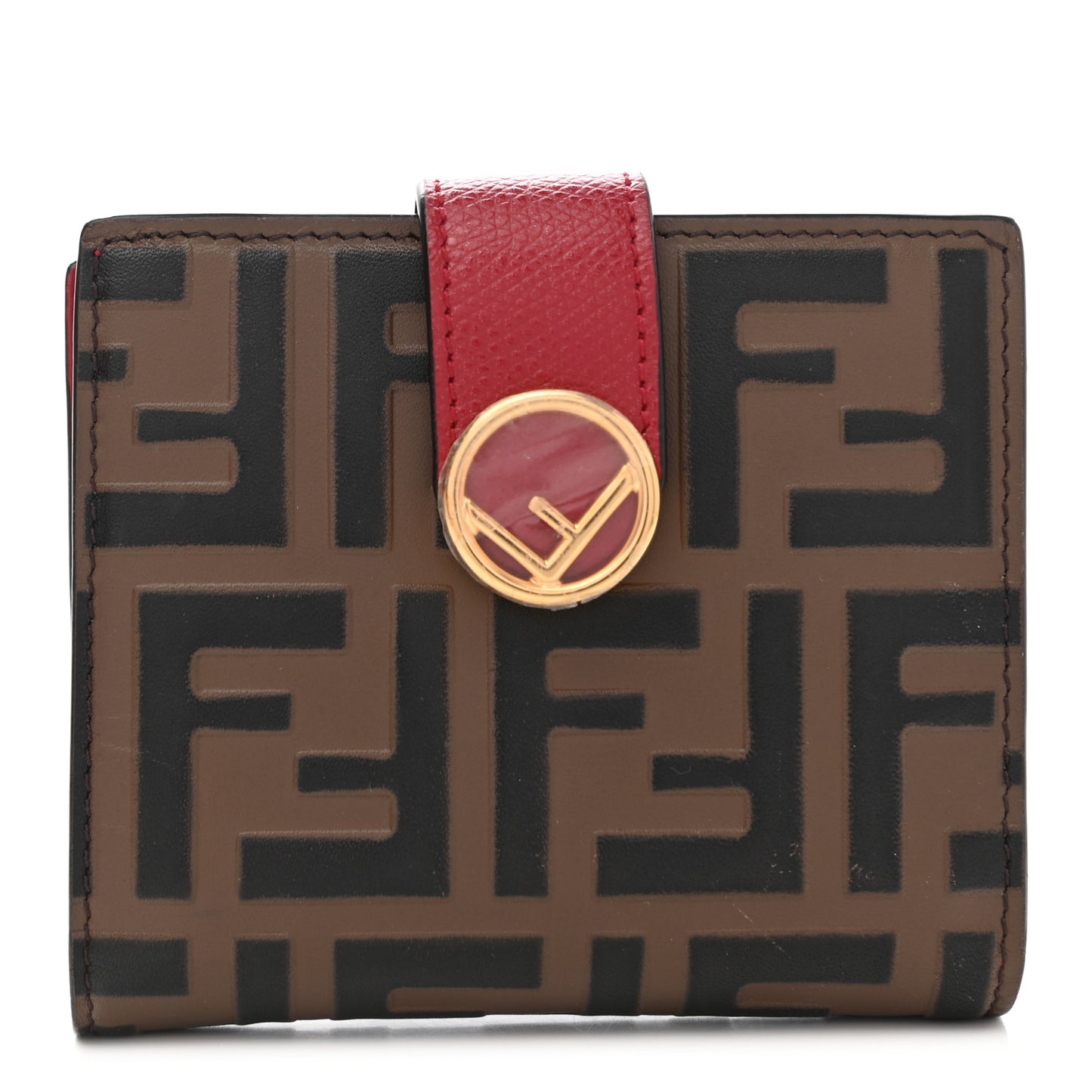 Vitello Cruise F is Fendi Bi-Color FF 1974 Embossed Compact Wallet Maya Black Fragola