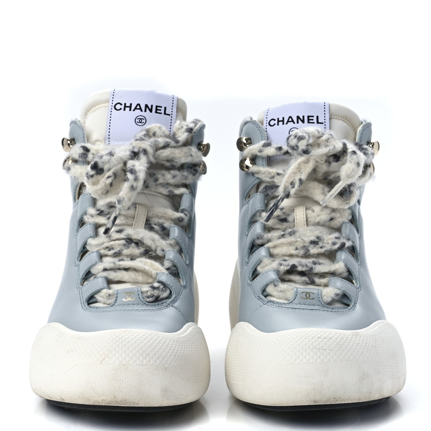 Chanel Lambskin Lace Up Snow Boots 38 Blue 2 of 9