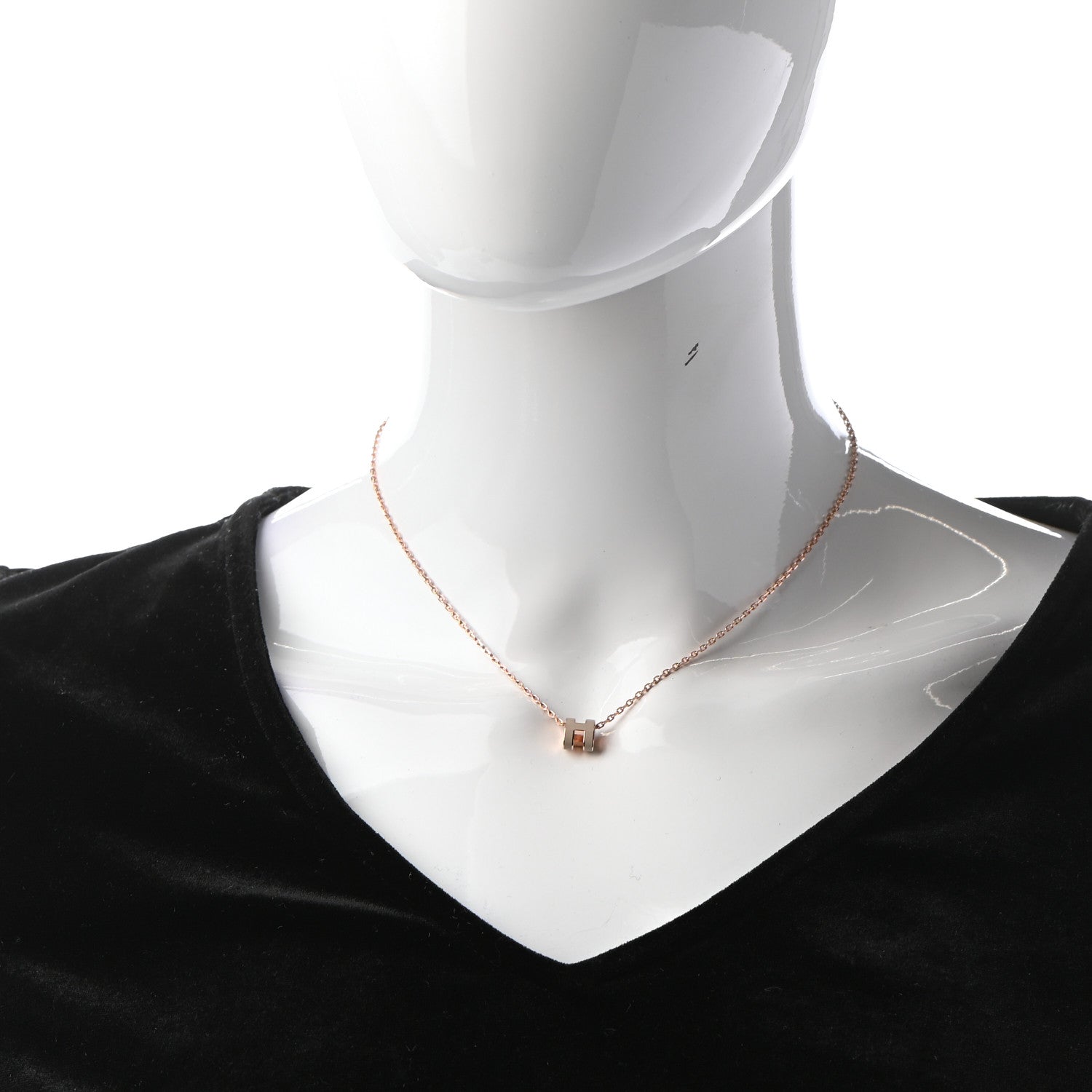 Hermes Lacquered Rose Gold Mini Pop H Pendant Necklace Marron Glace 2 of 6