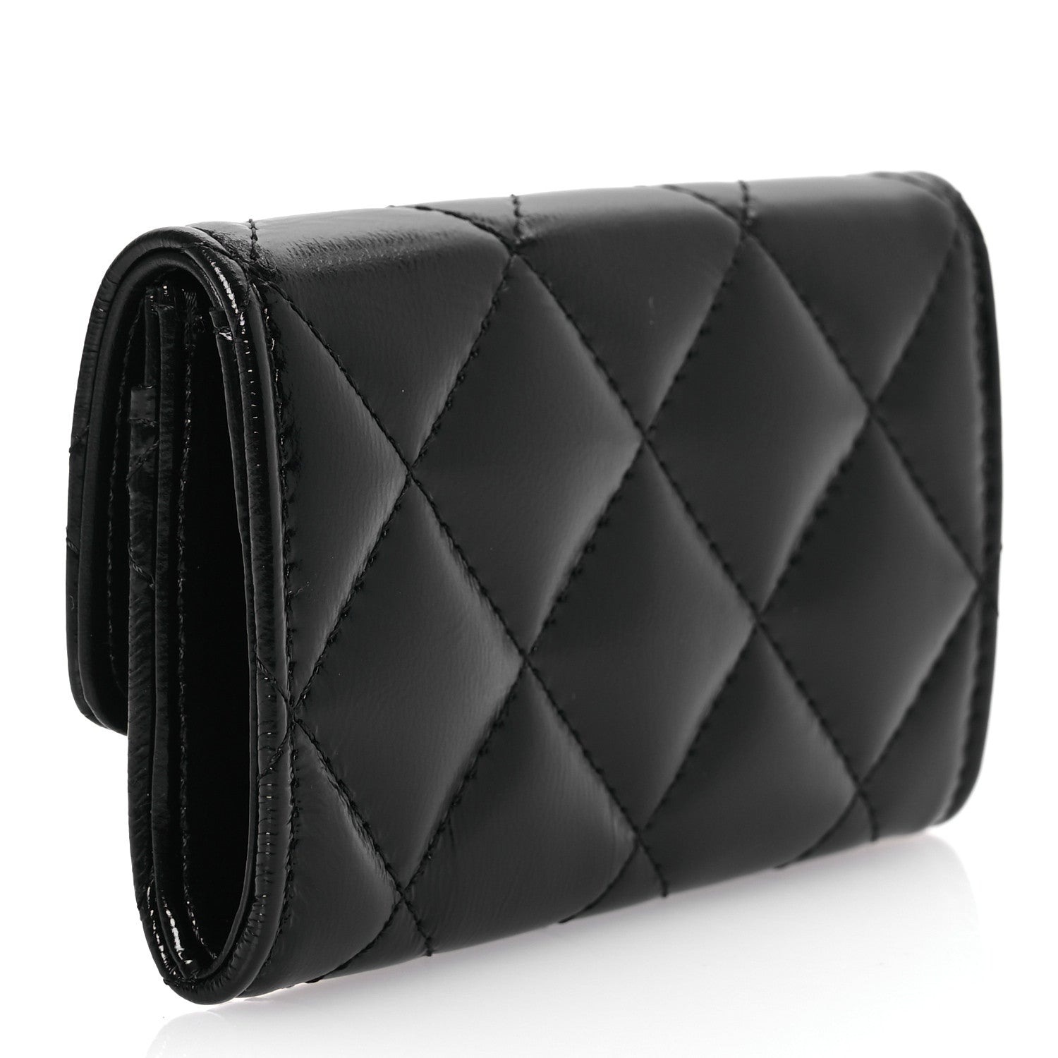 Chanel Shiny Lambskin Quilted Textured CC Card Holder Black 3 of 11