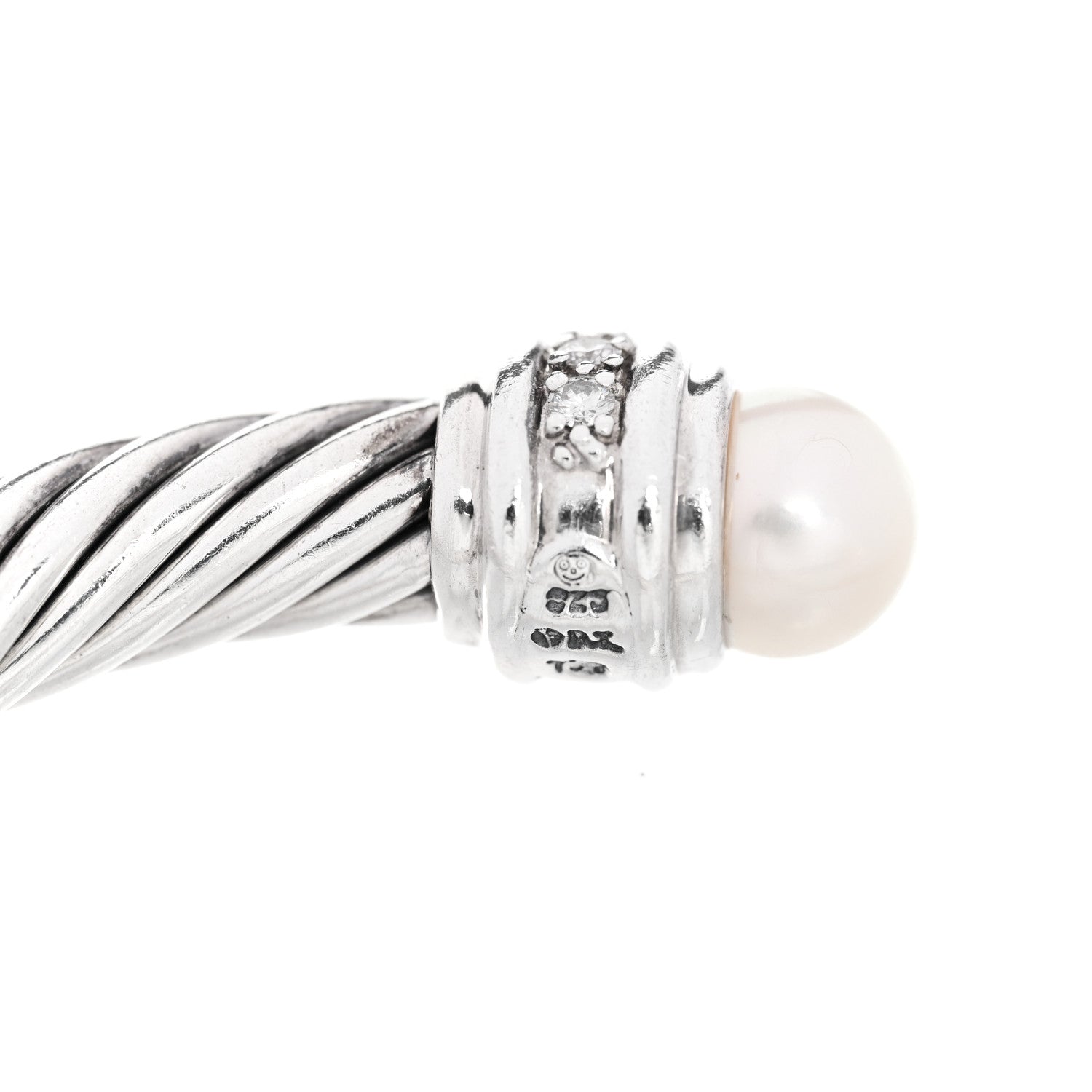 David Yurman Sterling Silver Diamond Cultured Pearl 7mm Cable Classics Bracelet 4 of 4