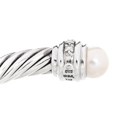 David Yurman Sterling Silver Diamond Cultured Pearl 7mm Cable Classics Bracelet 4 of 4