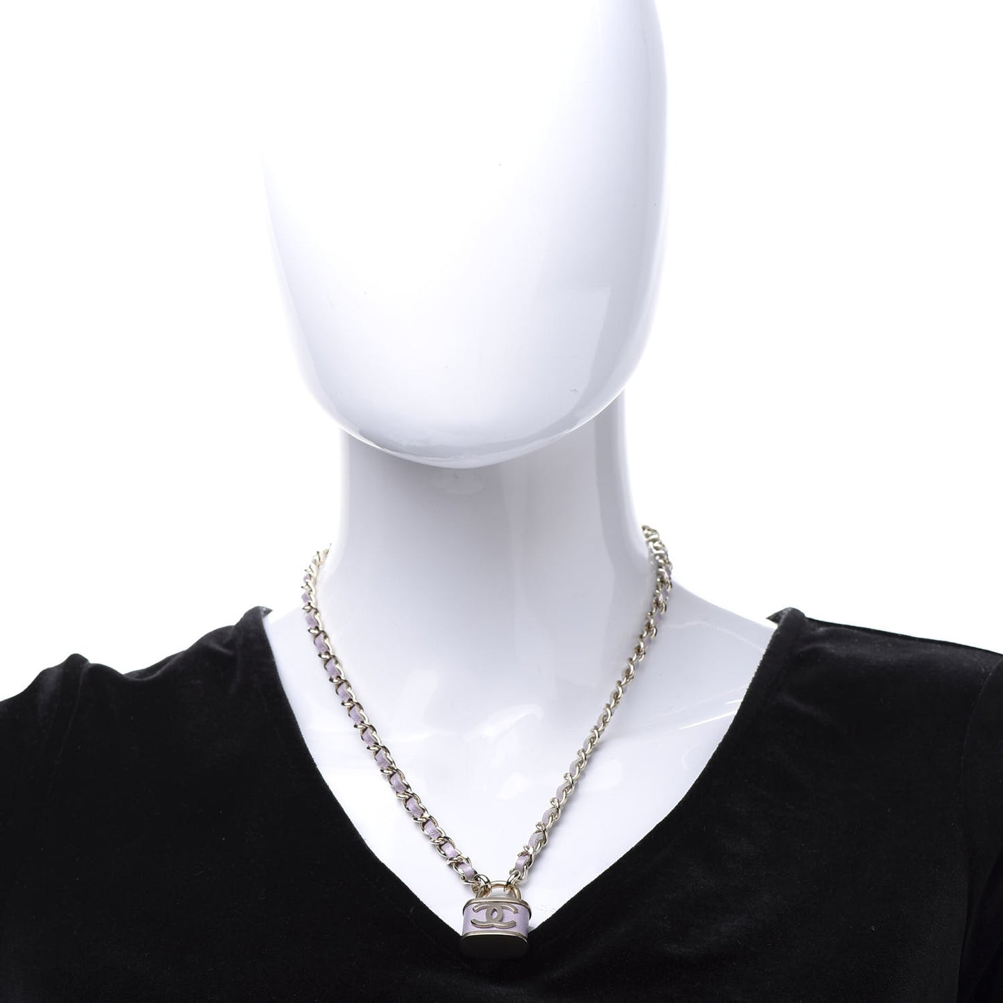 Calfskin Metal Padlock Necklace Gold Iridescent Purple