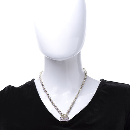 Chanel Calfskin Metal Padlock Necklace Gold Iridescent Purple 2 of 6