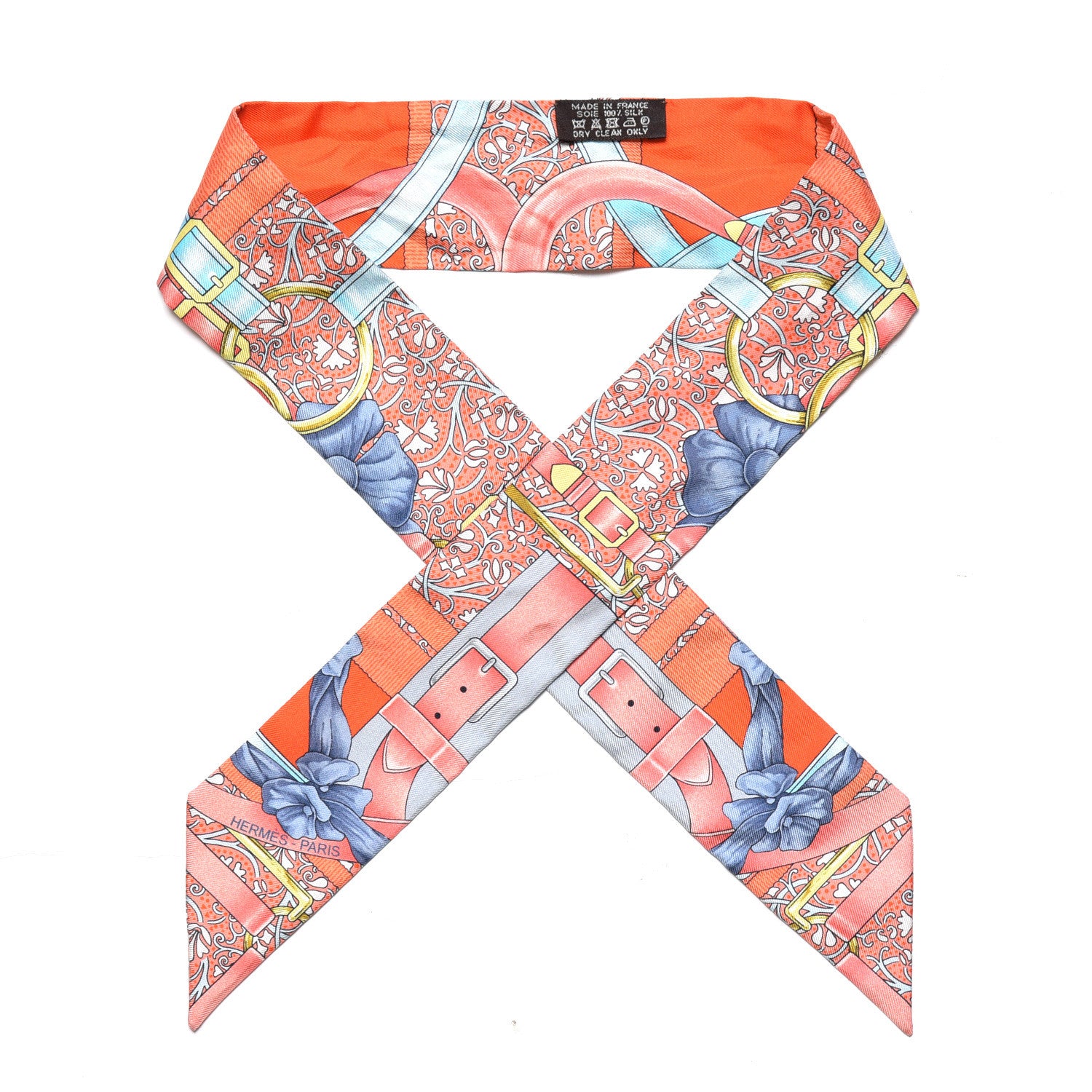 Hermes Silk Grand Manege Fleuri Twilly Orange Turquoise Gris 1 of 4