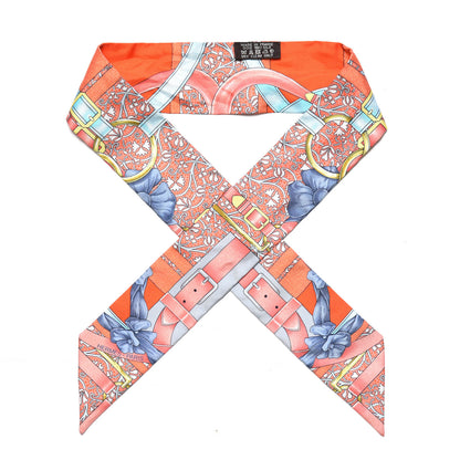 Hermes Silk Grand Manege Fleuri Twilly Orange Turquoise Gris 1 of 4