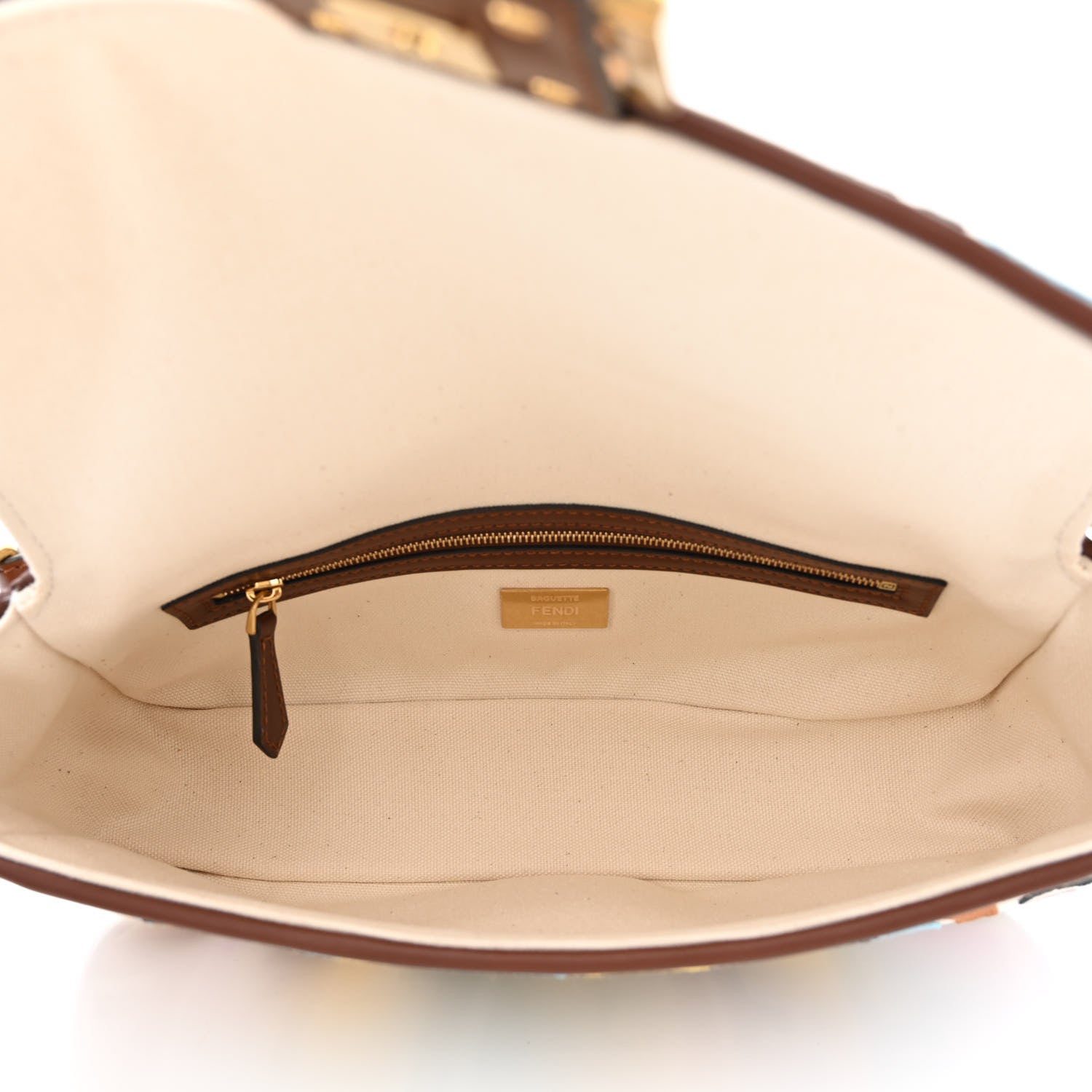 Fendi X SARA COLEMAN Canvas Vitello King Seta FF Fish Eye Embroidered Baguette Grezzo Multicolor Ghianda 5 of 11