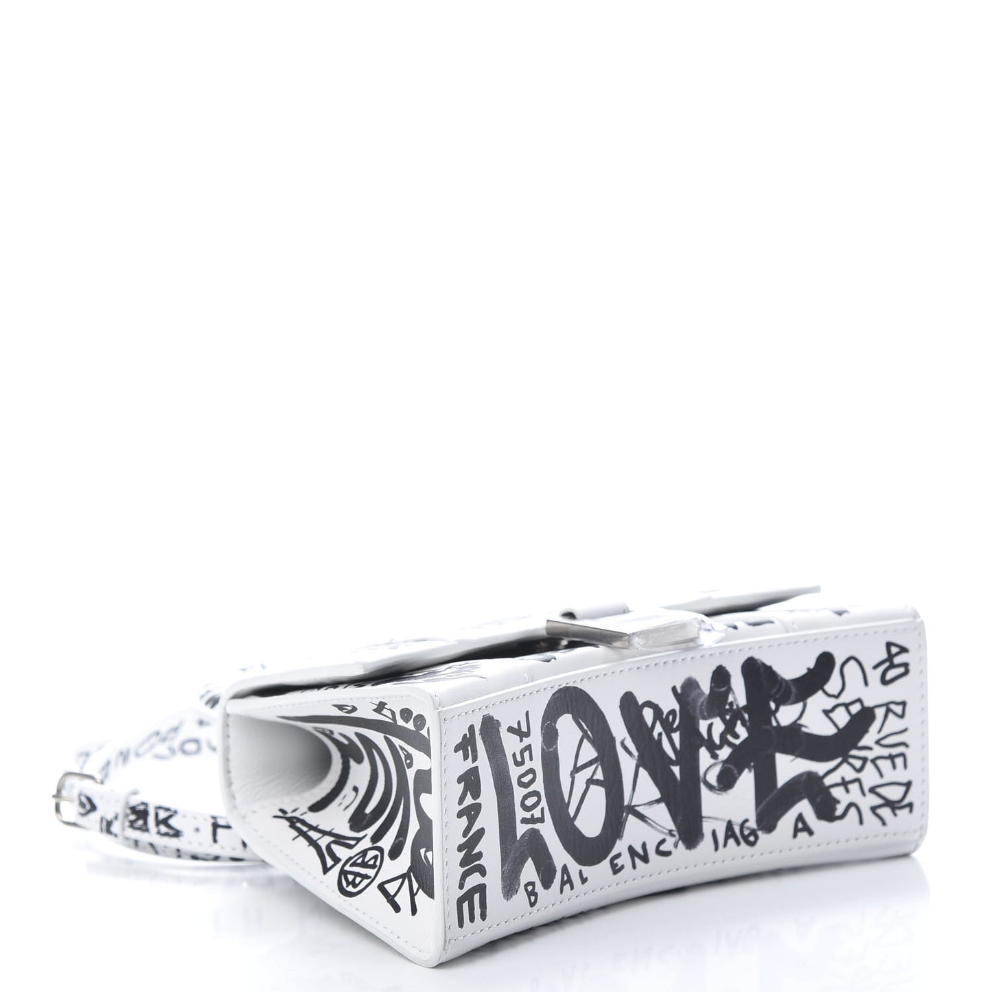Smooth Calfskin Graffiti Hourglass Top Handle Bag XS White Black