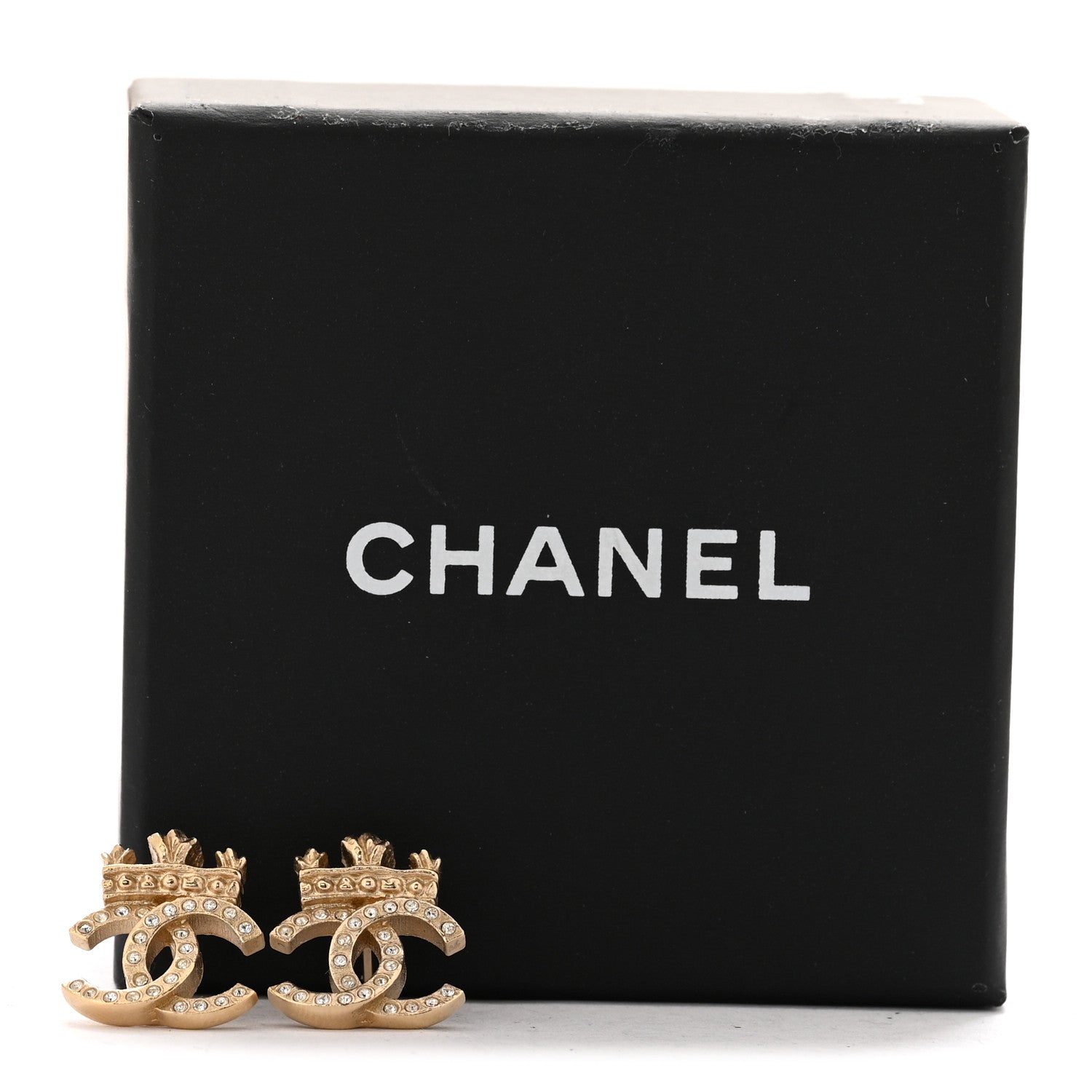 Chanel Crystal CC Crown Earrings Gold 5 of 5