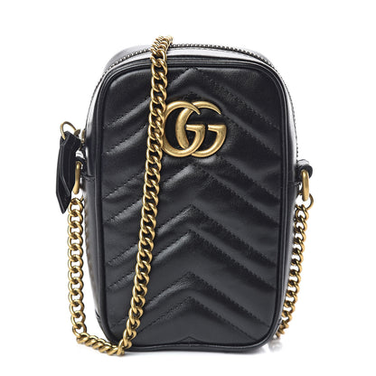 Gucci Calfskin Matelasse Mini GG Marmont Crossbody Bag Black 1 of 9