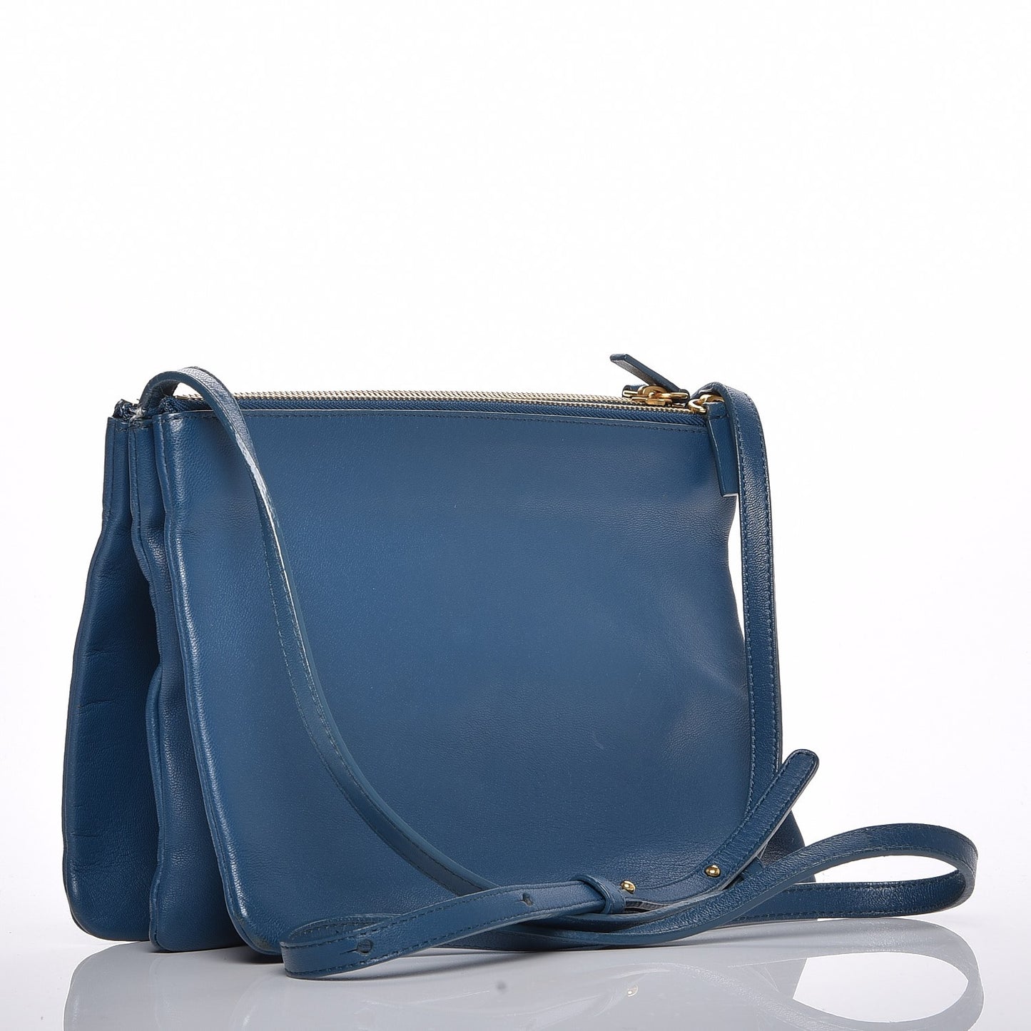 Lambskin Large Trio Crossbody Bag Metallic Blue