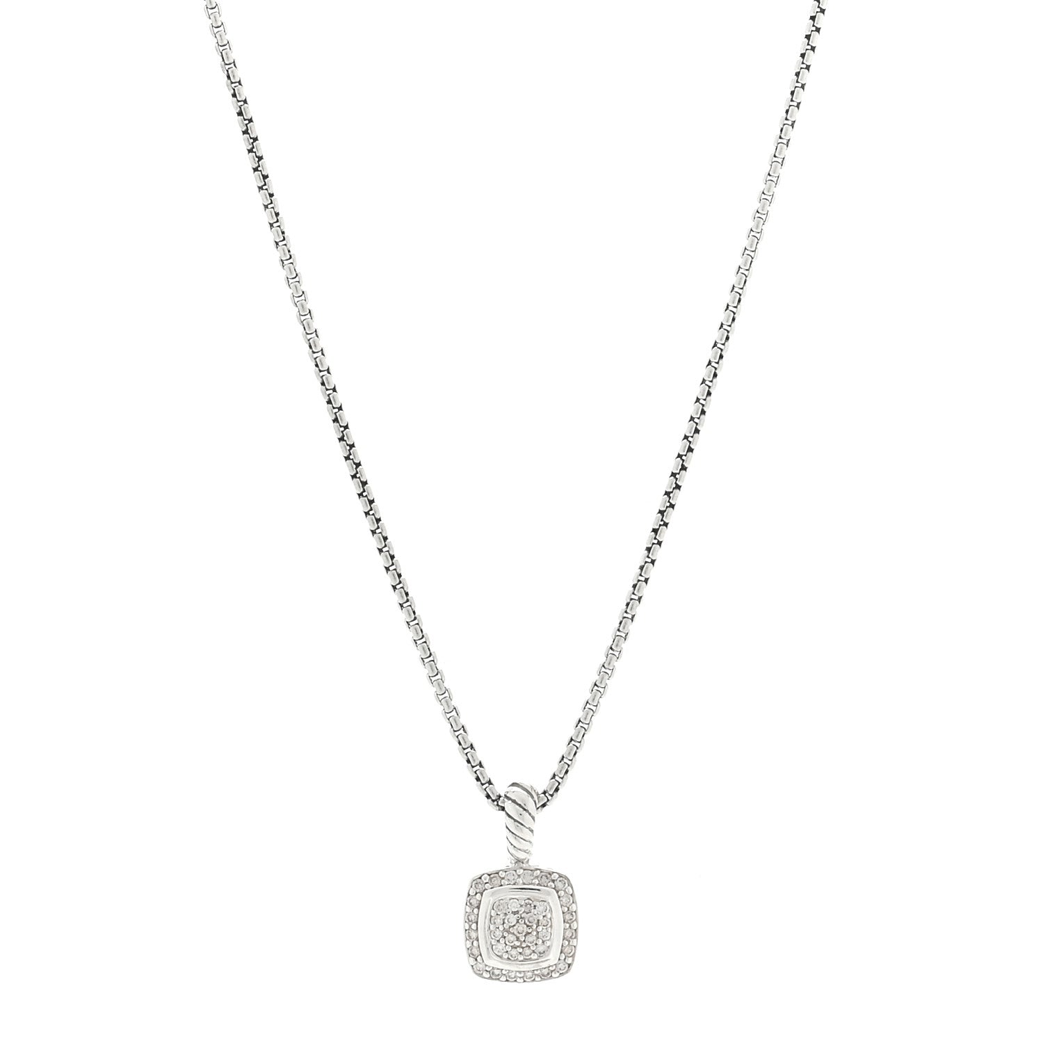 David Yurman Sterling Silver Diamond Pave 7mm Petite Albion Pendant Necklace 1 of 4