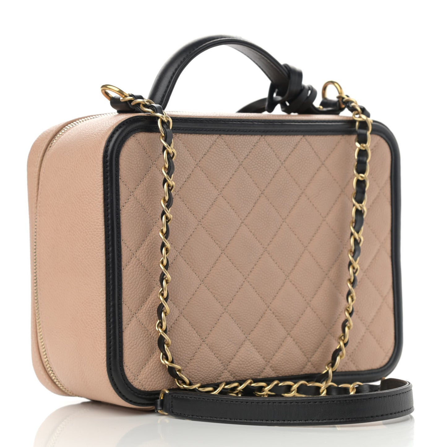 Caviar Quilted Large CC Filigree Vanity Case Beige Black