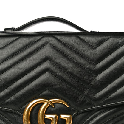 Gucci Calfskin Matelasse Sylvie Web Small GG Marmont Top Handle Shoulder Bag Black 18 of 31