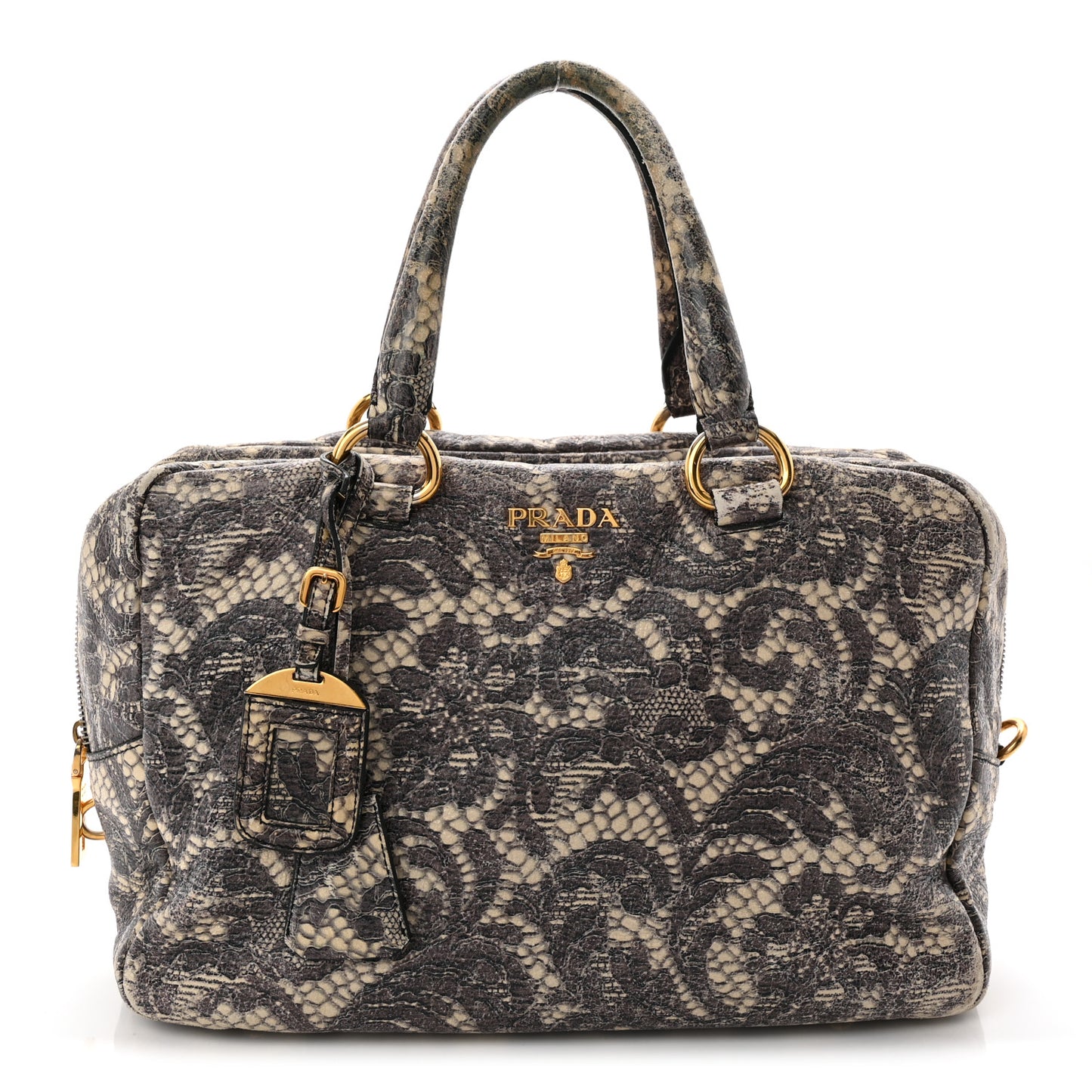 Cervo Lux Print Lace Bauletto Bag Talco