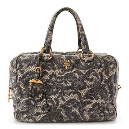 Prada Cervo Lux Print Lace Bauletto Bag Talco 1 of 13