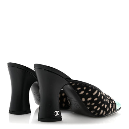 Chanel Pony Hair Lambskin Patent Calfskin Cap Toe Mules 38.5 Black White Green 5 of 10