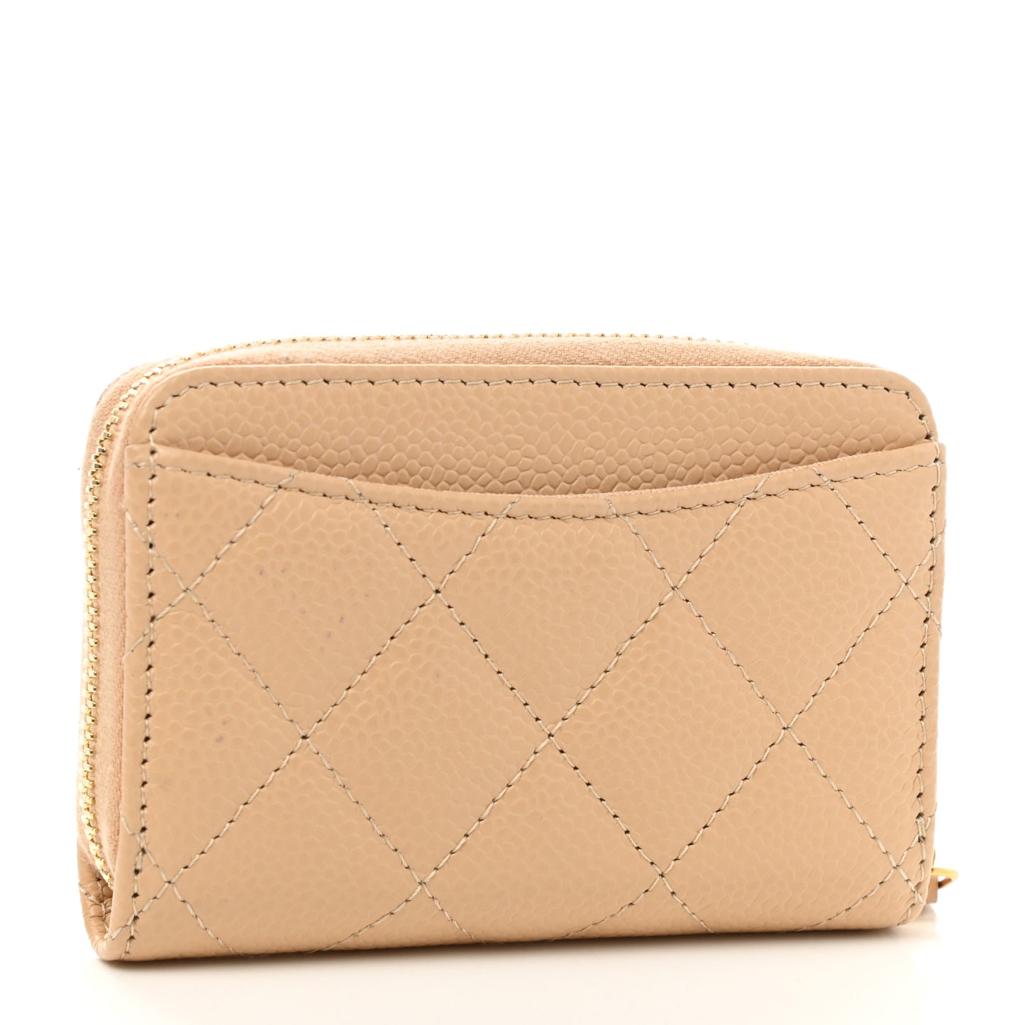 Caviar Quilted Zip Around Coin Purse Beige
