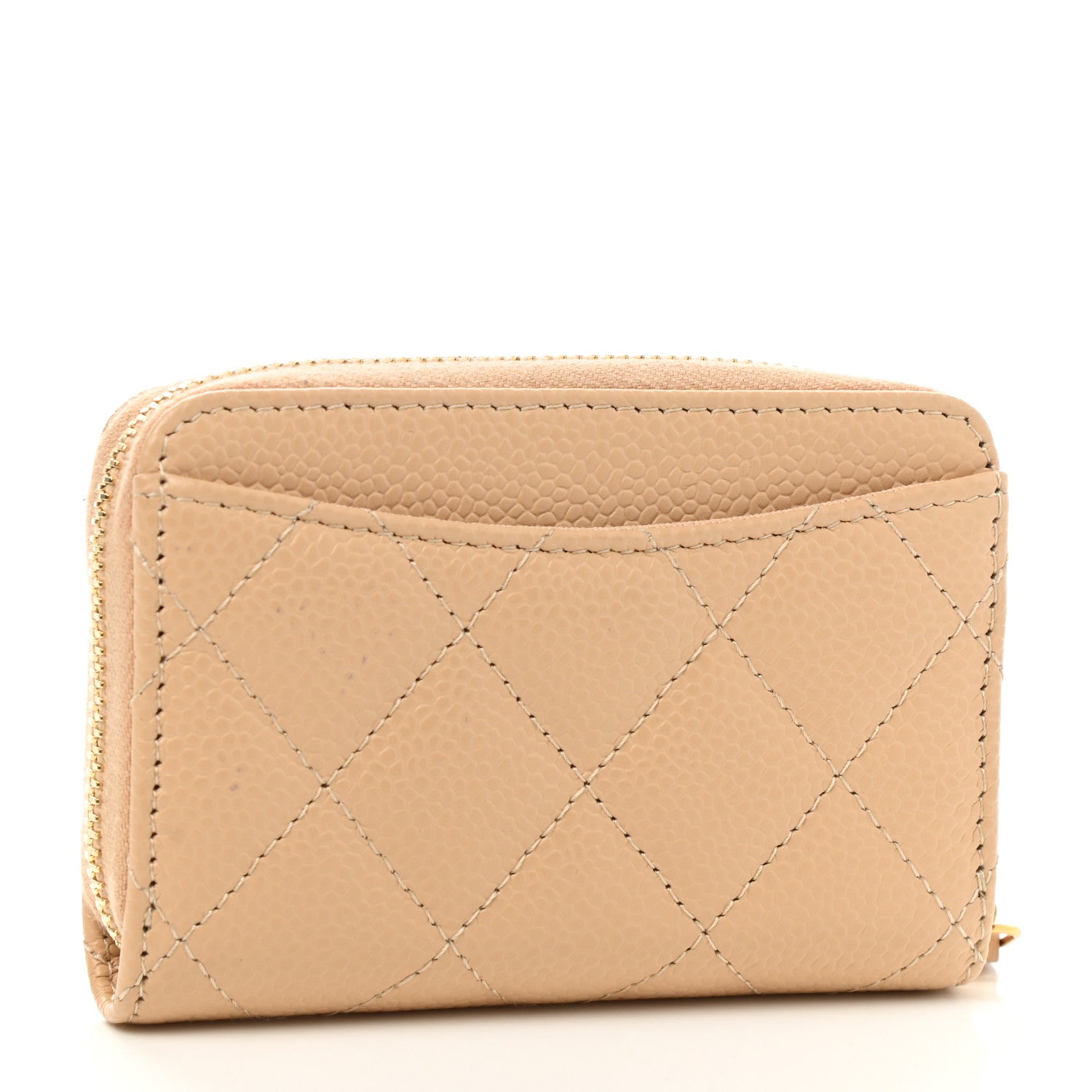 Chanel Caviar Quilted Zip Around Coin Purse Beige 3 of 8