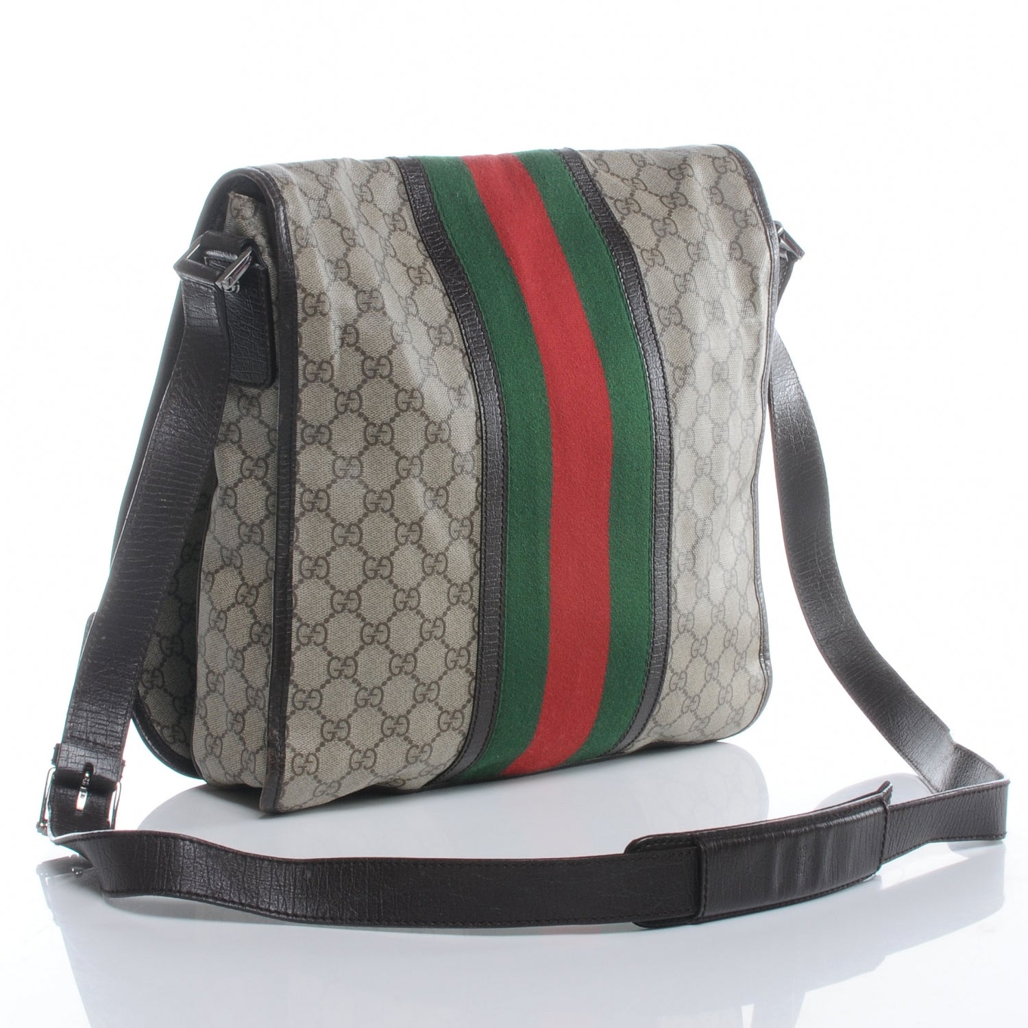 Gucci GG Plus Monogram Web Large Flap Messenger Bag Beige Dark Brown 3 of 7
