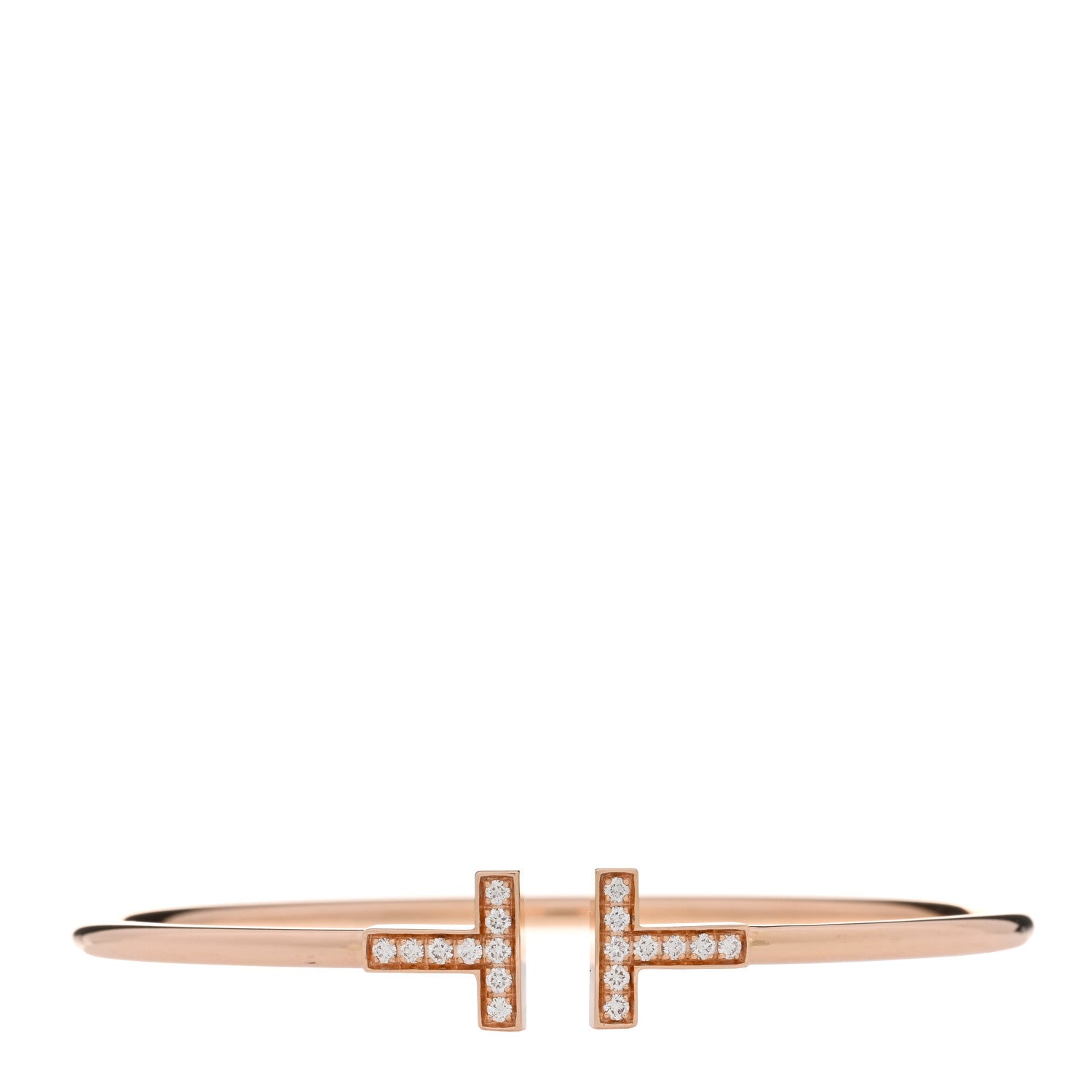 Tiffany 18K Rose Gold Diamond T Wire Bracelet 1 of 3