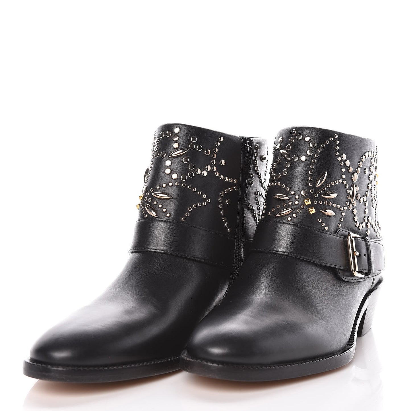 Calfskin Studded Ankle Boots 36 Black