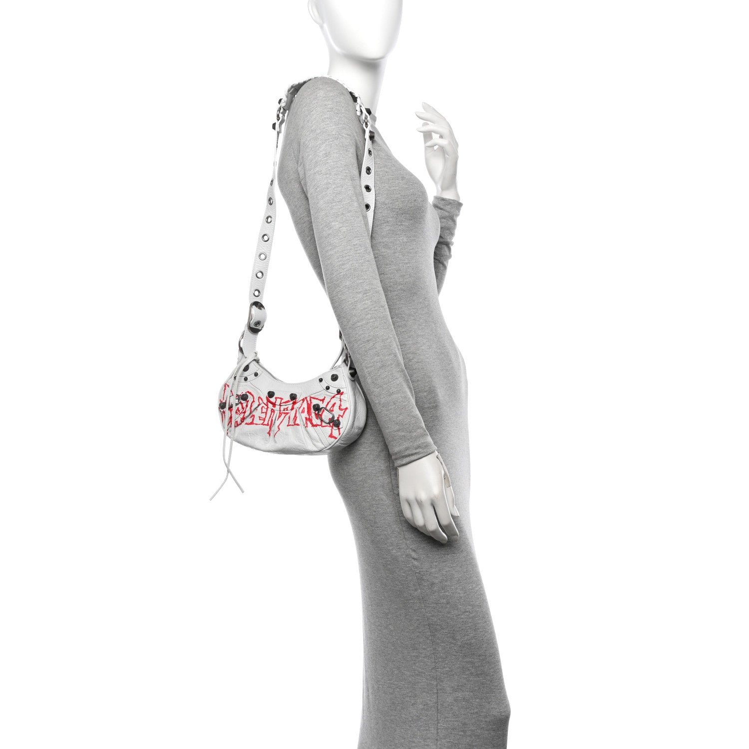 Balenciaga Agneau Arena Lunar New Year Graffiti Logo Le Cagole Shoulder Bag XS Optic White 2 of 12