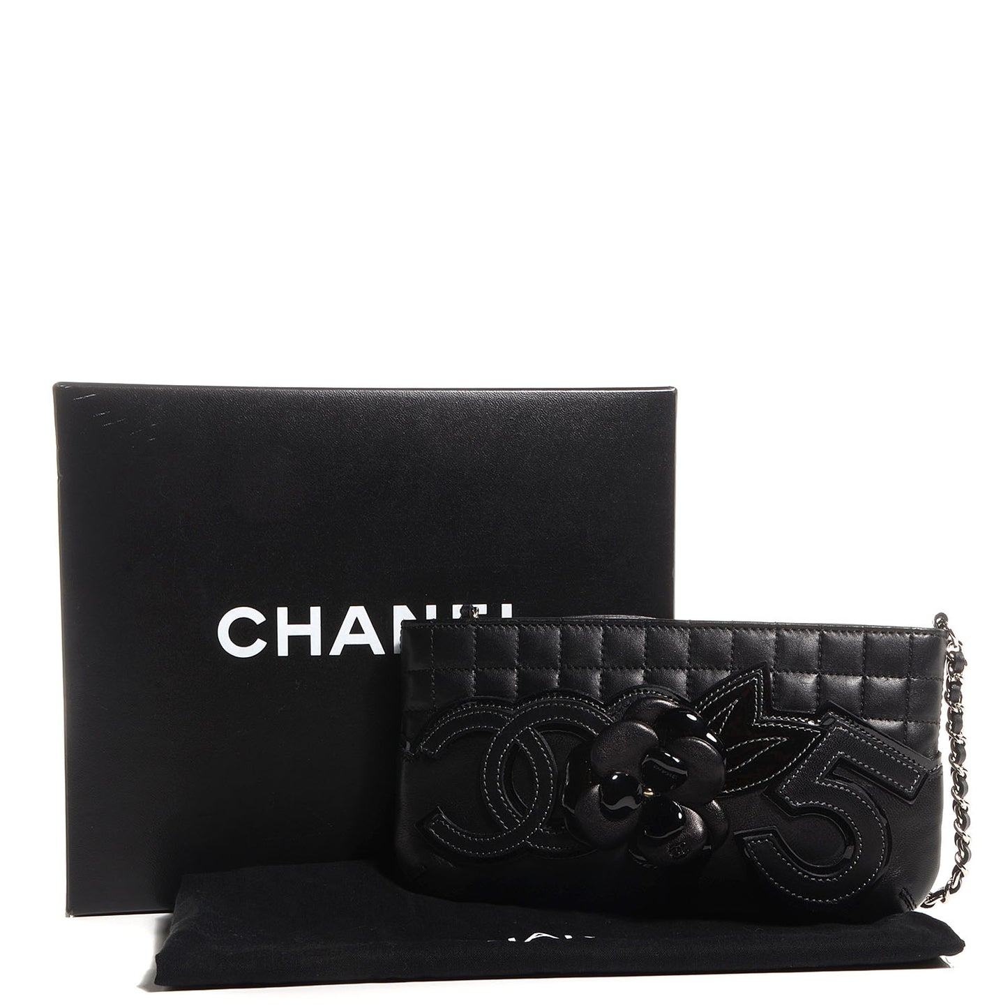 Lambskin Camellia N°5 Clutch Bag Black