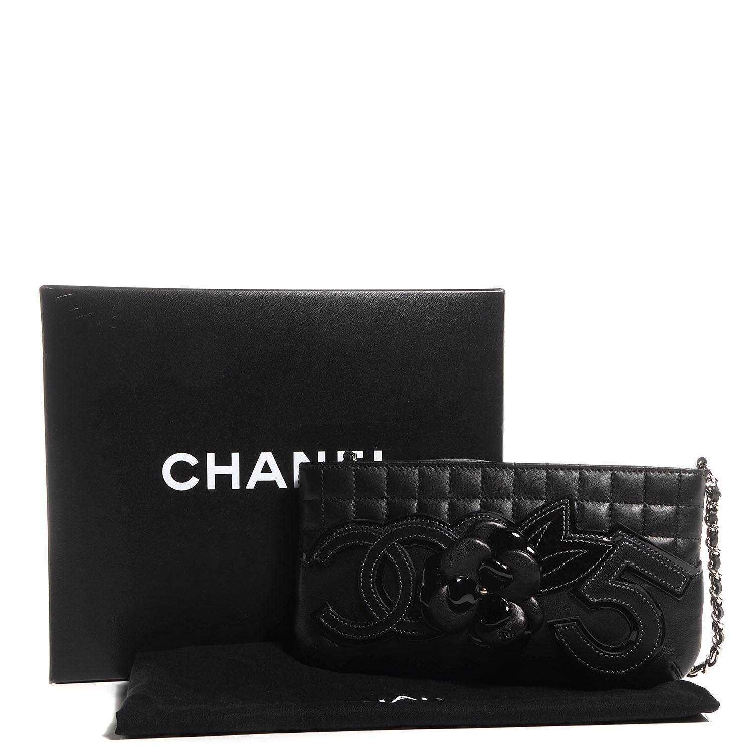 Chanel Lambskin Camellia N°5 Clutch Bag Black 8 of 8