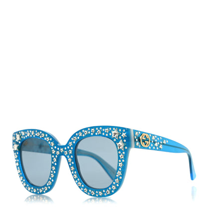 Gucci Acetate Crystal Oversize Star Sunglasses GG0116S Blue 1 of 7