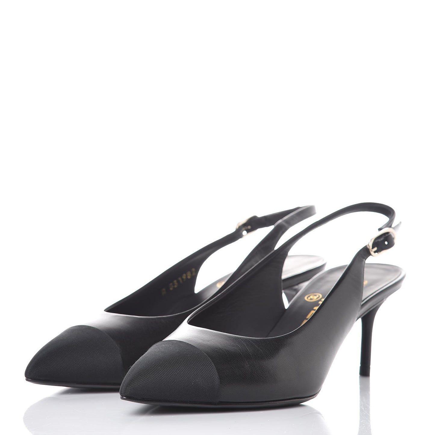 Goatskin Grosgrain Cap Toe CC Slingback Sandals 36.5 Black