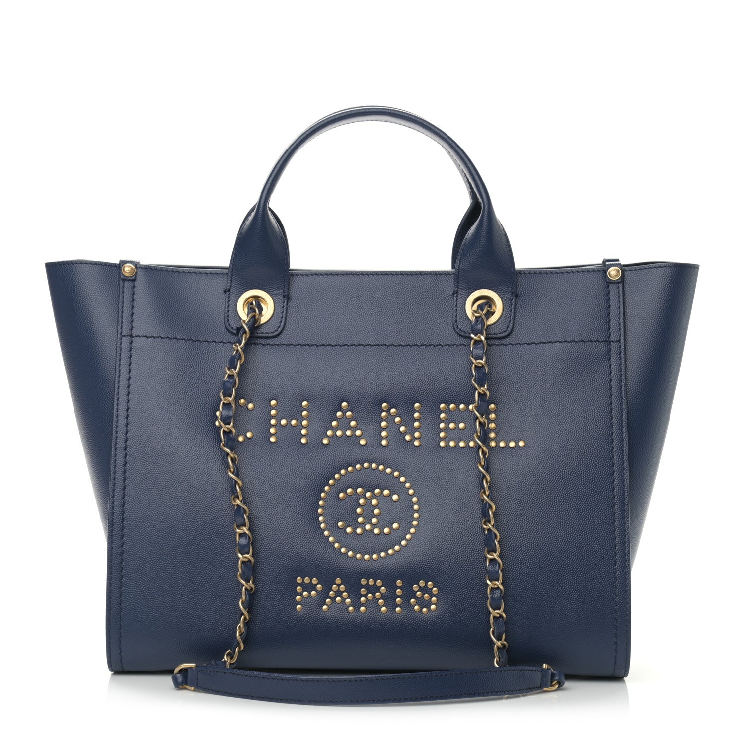 Chanel Caviar Small Studded Deauville Tote Navy 1 of 10