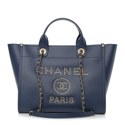 Chanel Caviar Small Studded Deauville Tote Navy 1 of 10