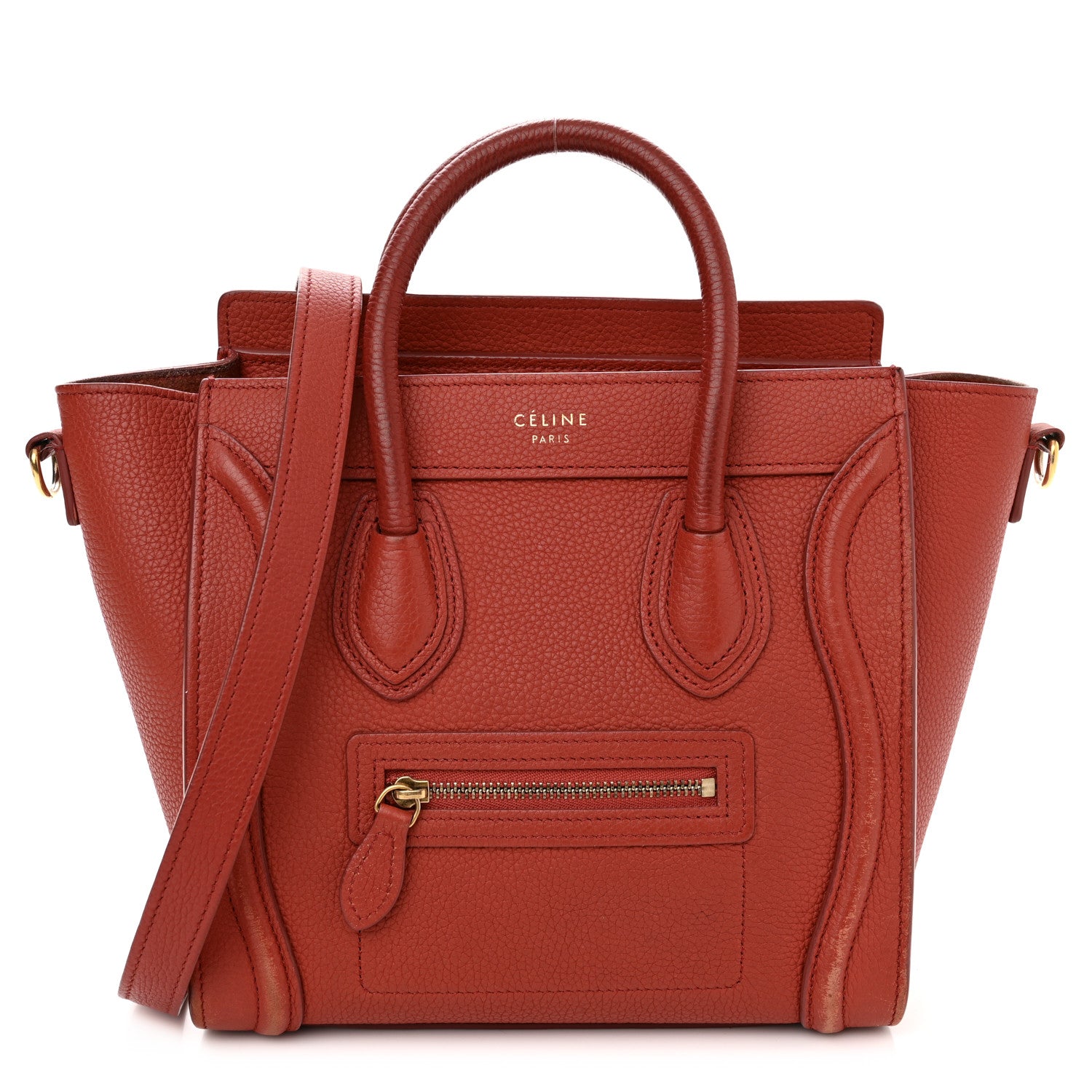 Celine Drummed Calfskin Nano Luggage Red 1 of 17