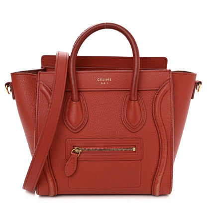 Celine Drummed Calfskin Nano Luggage Red 1 of 17