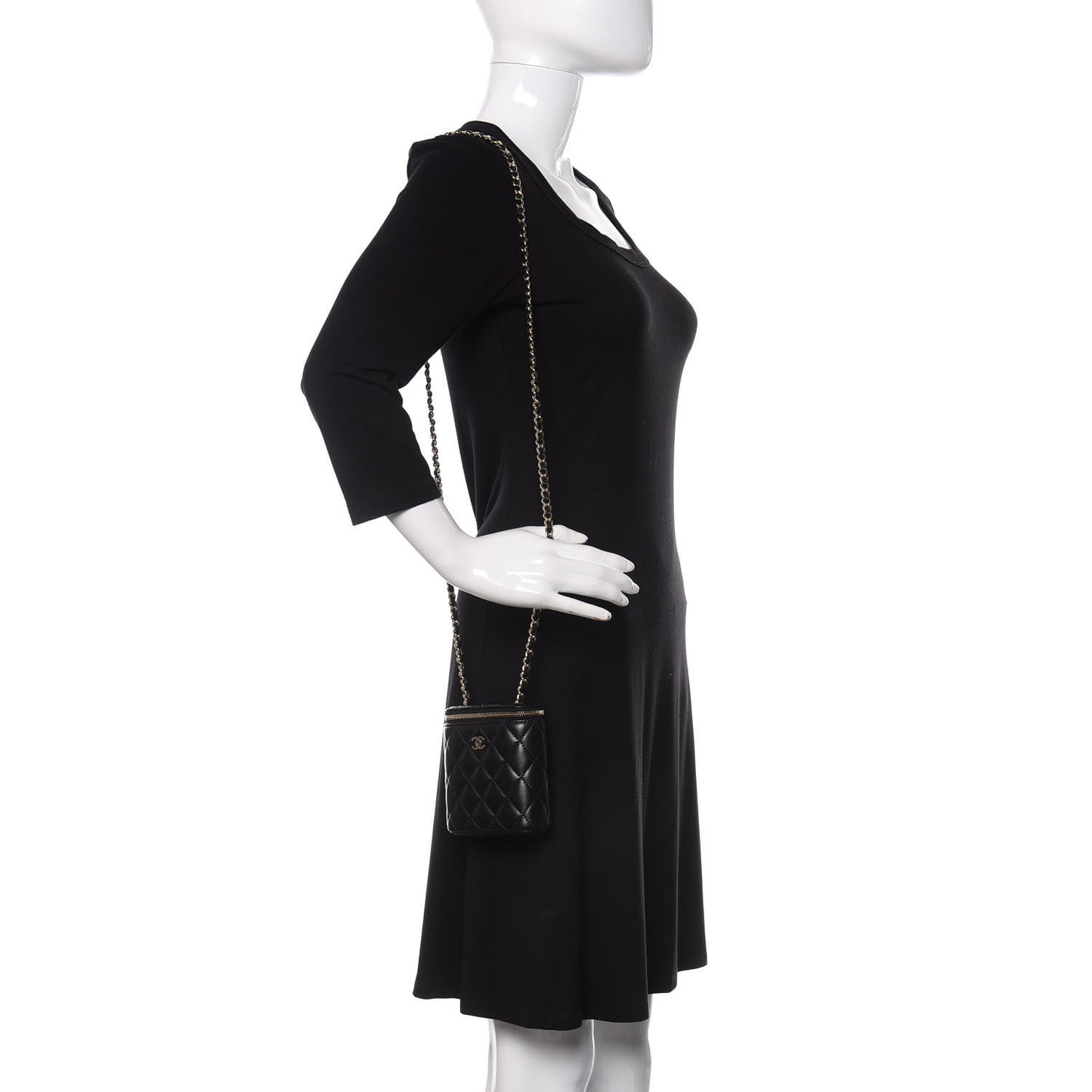Lambskin Quilted Small Vertical Coco Beauty Vanity Case With Chain Black