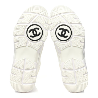 Chanel Suede Calfskin Fabric CC Sneakers 38.5 White 5 of 7