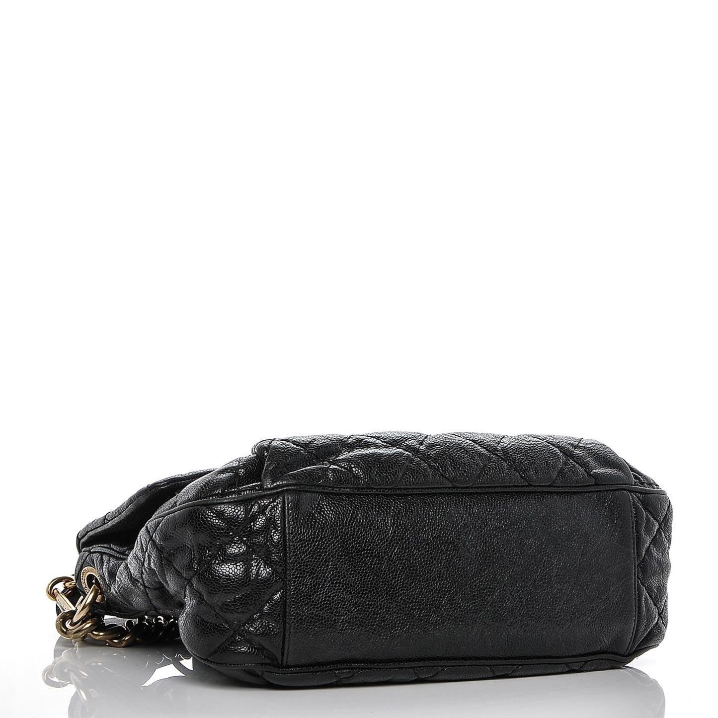 Crumpled Grained Calfskin Medium Coco Pleats Messenger Flap Black