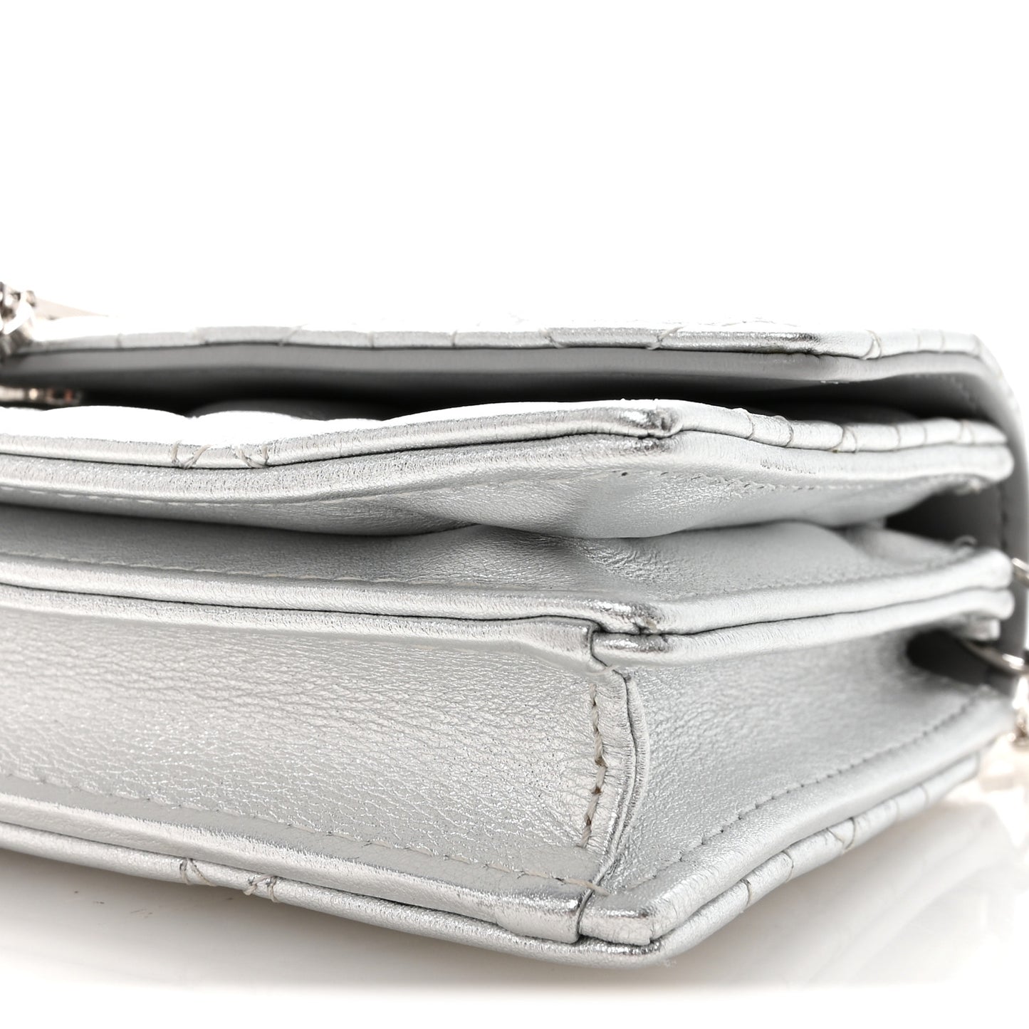Metallic Lambskin Cannage Mini My Dior Top Handle Clutch Silver