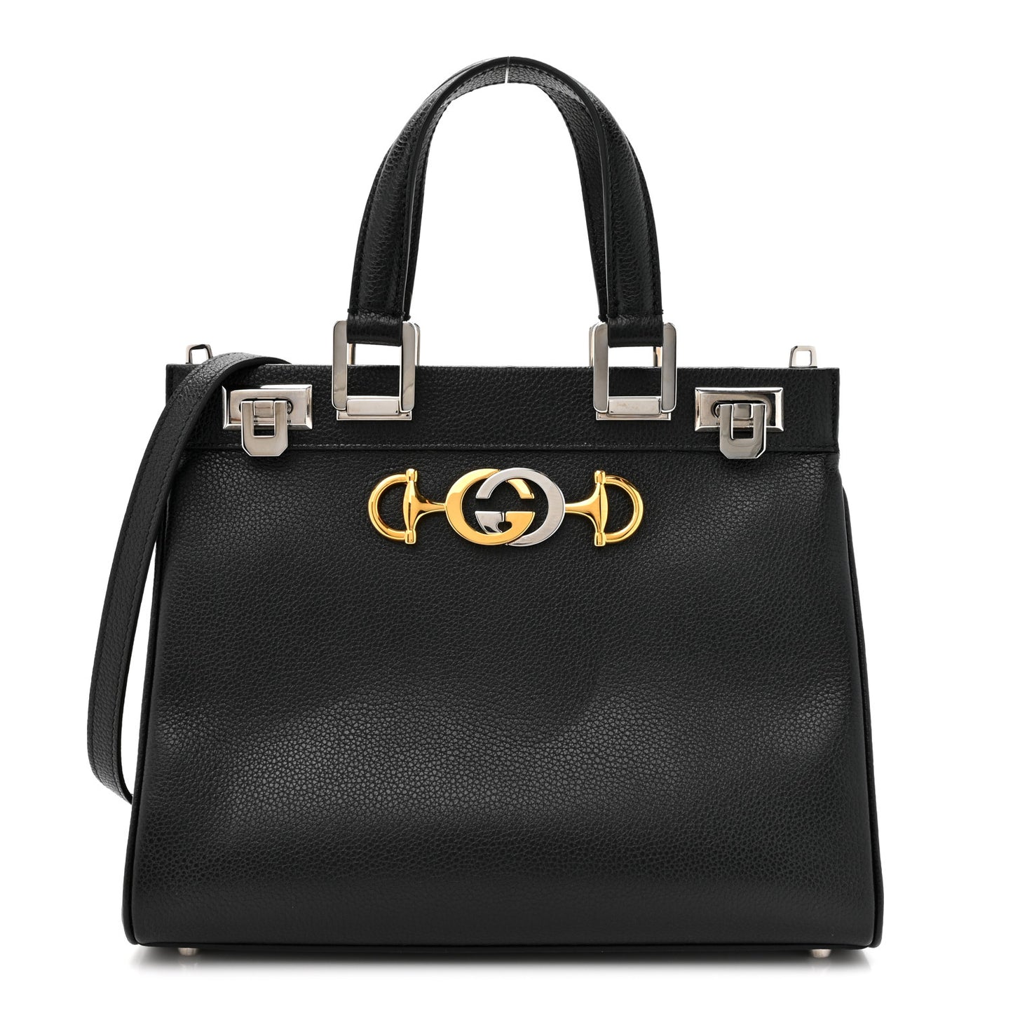 Grainy Calfskin Small Zumi Top Handle Bag Black