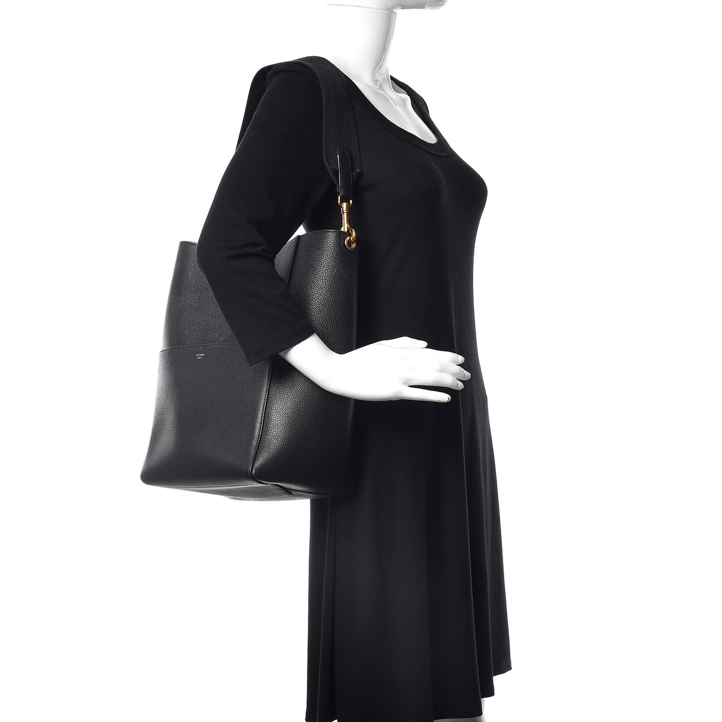 Soft Grained Calfskin Sangle Bucket Bag Black