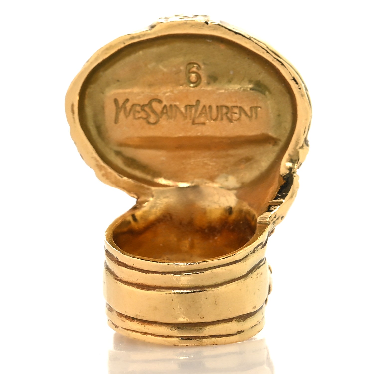Saint Laurent Glass Cabochon Arty Ovale Ring 52 6 Gold Turquoise 3 of 5