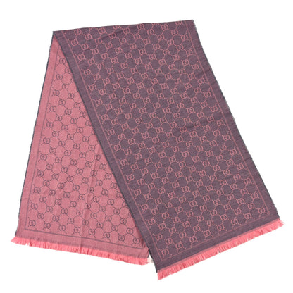 Gucci Wool Jacquard GG Monogram Sten Fringe Scarf Graphite Pink 2 of 3