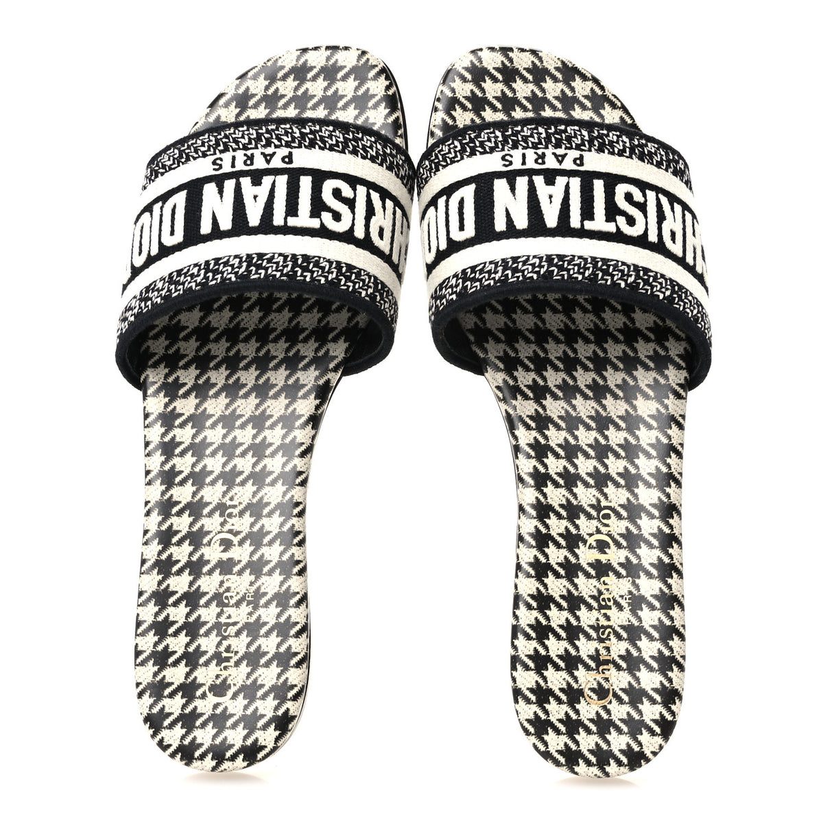 Canvas Millefiori Embroidered Dway Flat Slide Sandals 36 Black White