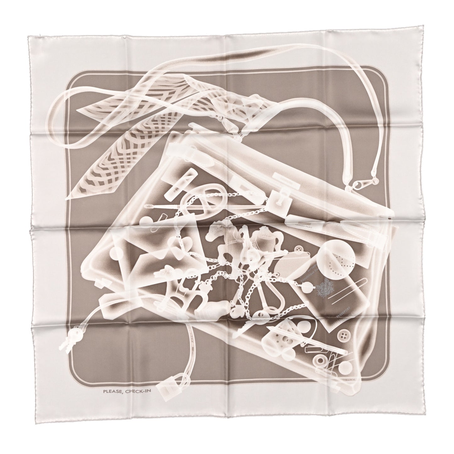 Silk Please Check In Scarf 90 Gris Perle Etoupe