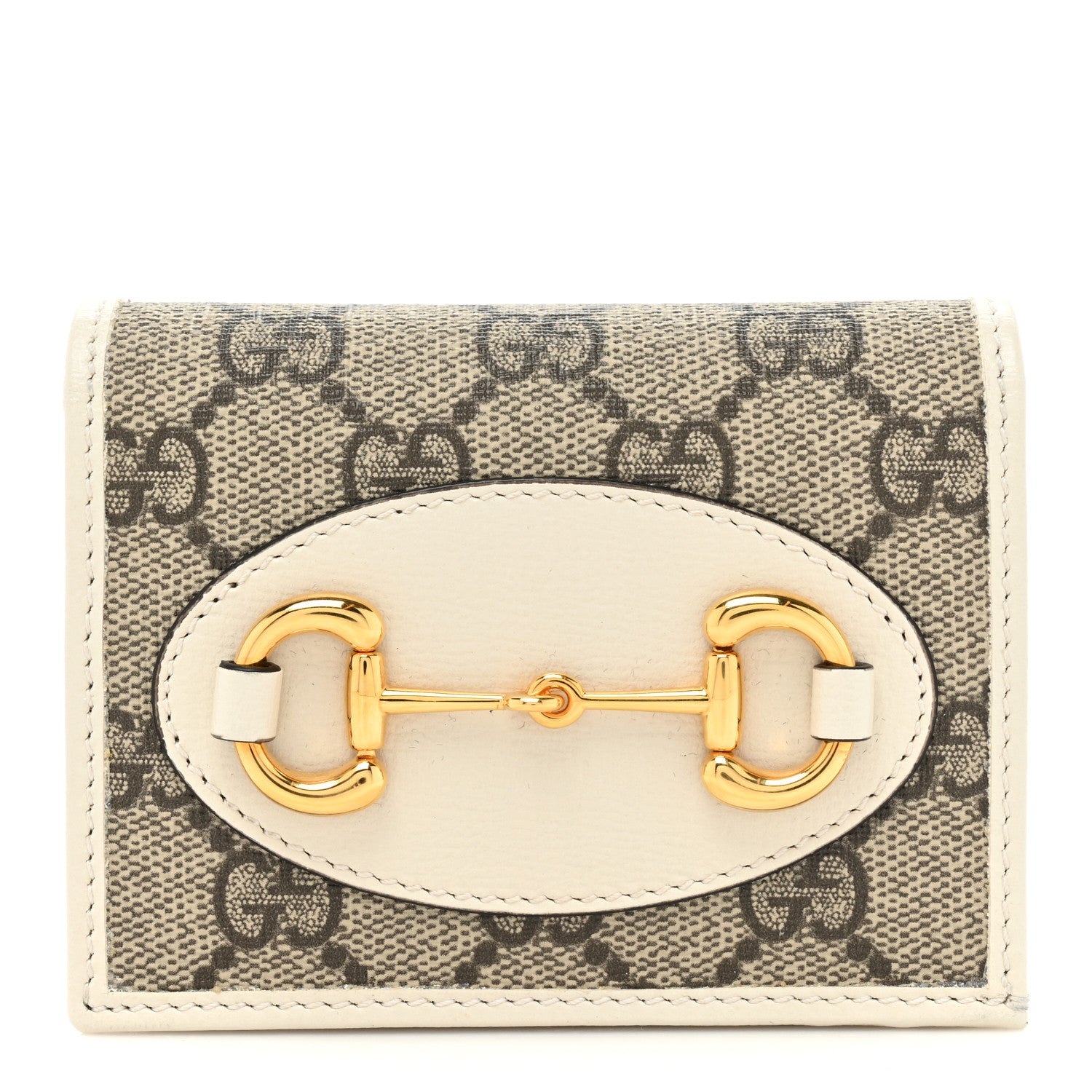 Gucci GG Supreme Monogram Azalea Calfskin Horsebit 1955 Card Case Wallet Beige Ebony Mystic White 1 of 12