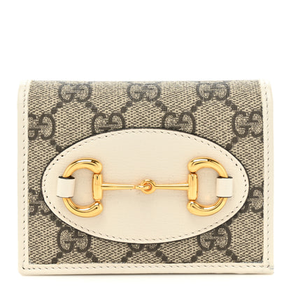 Gucci GG Supreme Monogram Azalea Calfskin Horsebit 1955 Card Case Wallet Beige Ebony Mystic White 1 of 12