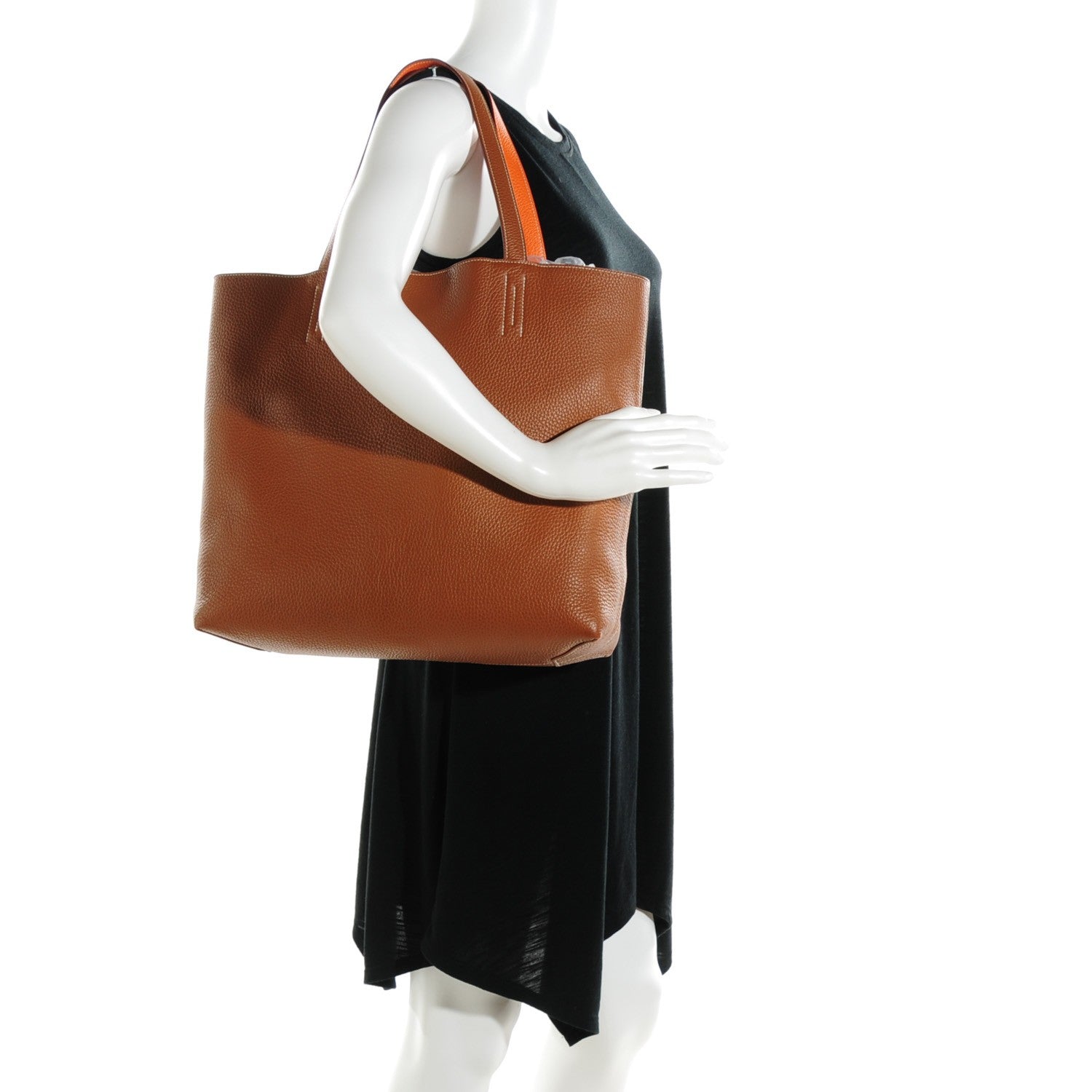 Hermes Taurillon Clemence Double Sens 45 Reversible Tote Orange Gold 2 of 7